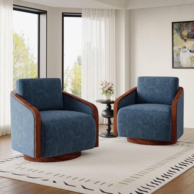Modern Upholstered Swivel Accent Chair Set of 2 - Navy