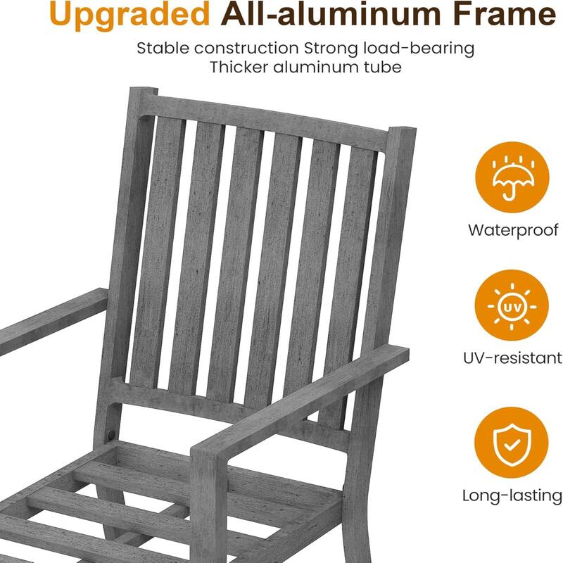 Set of 2 23" Aluminum Patio Dining Chairs with Thick Gray Cushions and Gray Frame