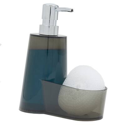 13.5 oz. Plastic Soap Dispenser with Sponge Compartment, Grey