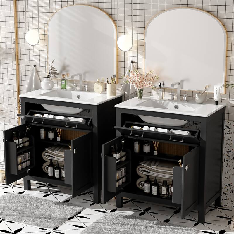 60" Bathroom Vanity Set with Double Vanities (Separate),Ceramic Sinks