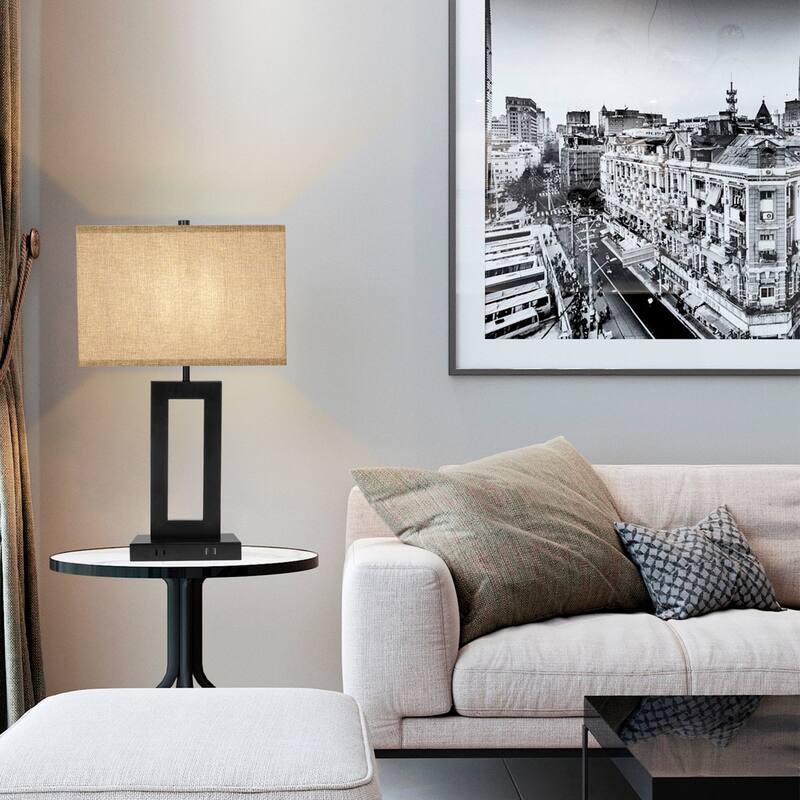 22" Gray USB Table Lamp Set With Touch Control