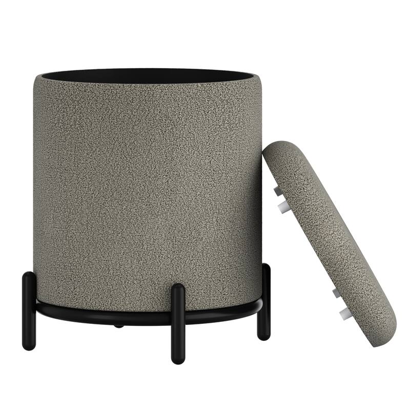 Modern Boucle Fabric Round Storage Ottoman