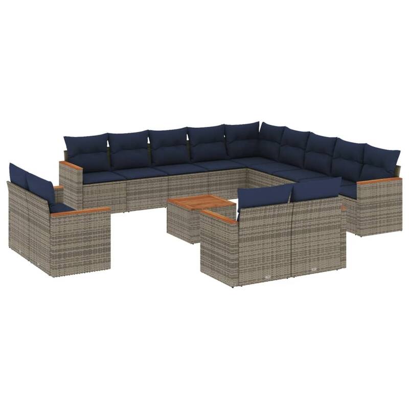 vidaXL 13/14 Piece Patio Sofa Set with Cushions Black/Gray Poly Rattan - 24.4 x 24.4 x 27.2