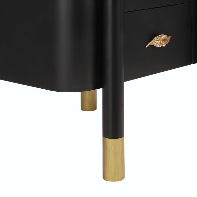 Contemporary Curved 2-Drawer Nightstand with Metal Feather Handles and Exposed Legs