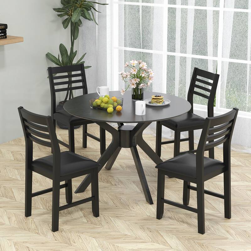 Gymax Wooden Dining Chair Set of 4 Kitchen Side Chairs w/ Rubber Wood