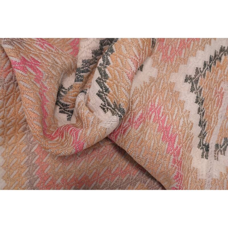 Hand Woven Oriental 100% Wool Carpet Southwestern Tribal Peach Kilim Area Rug - 9' 3'' X 5' 1''