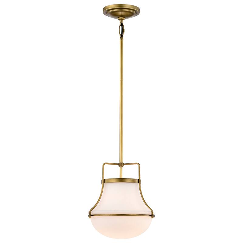 Valdora 1 Light Pendant - 10 Inches - Natural Brass Finish - White Opal Glass - Natural Brass