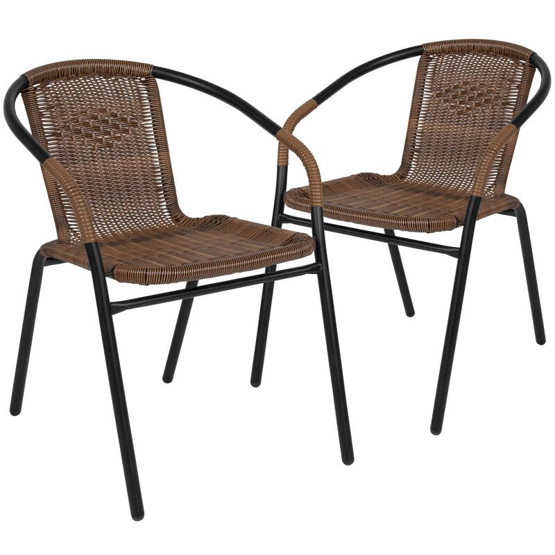 2 Pack Rattan Indoor-Outdoor Restaurant Stack Chair - Medium Brown