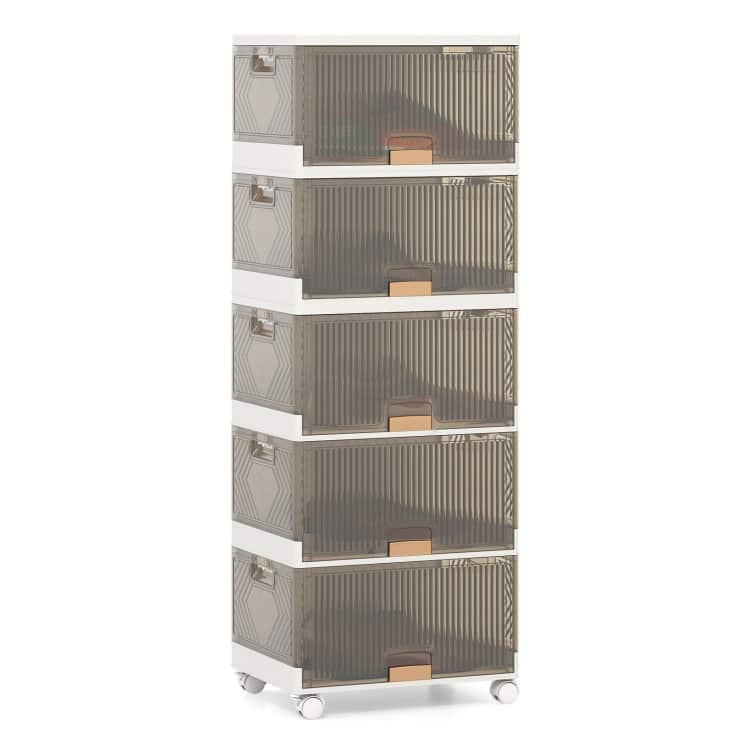 White-Brown PP and ABS Stackable Storage Bin with Wheels, Foldable Cubes