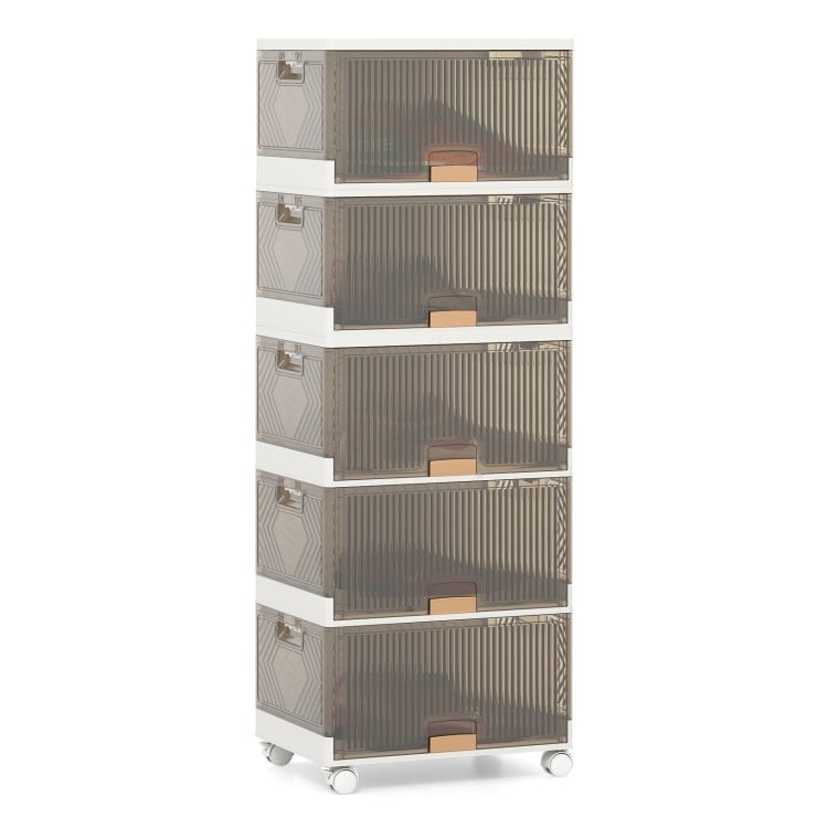 White-Brown PP and ABS Stackable Storage Bin with Wheels, Foldable