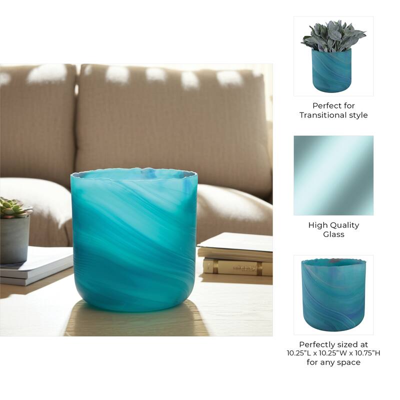 Glass Vase Modern Swirled Flower Pattern Coastal Inspired Tall Accent