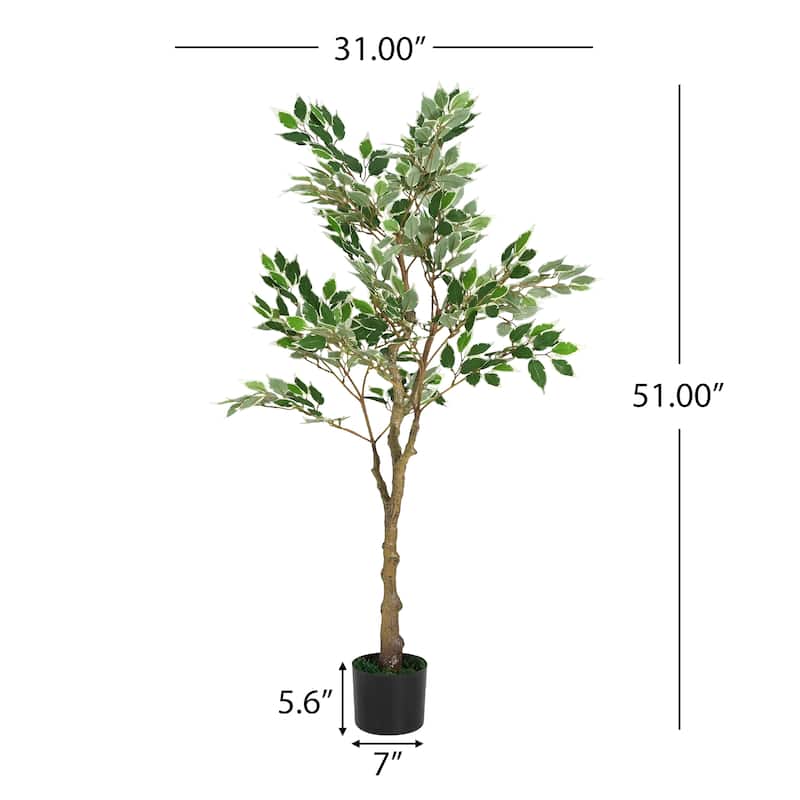51" Pre-potted Artificial Ficus Tree with Black Plastic Pot
