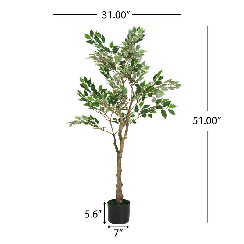 51 Inch Artificial Ficus Tree in Pot Green Polyester Leaves Realistic Indoor Home Decor Some Assembly Required