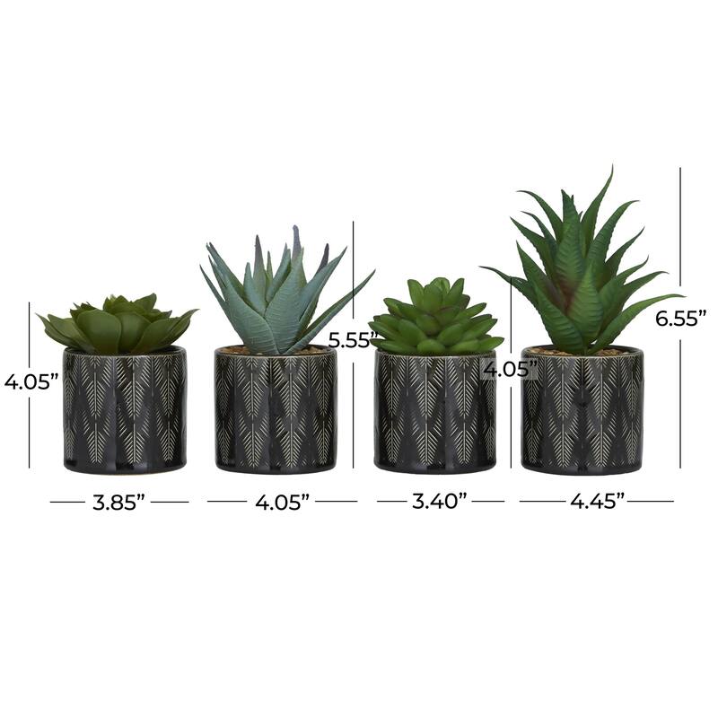 Faux Foliage Succulent Artificial Plant with Realistic Leaves and Patterned Pot - Set of 4 Green - Roche River Decor