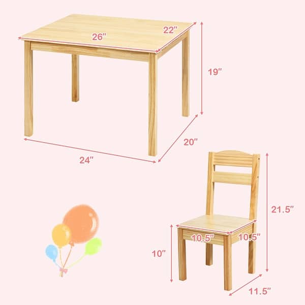 Gymax Kids 5 Piece Table Chair Set Pine Wood Children Play Room