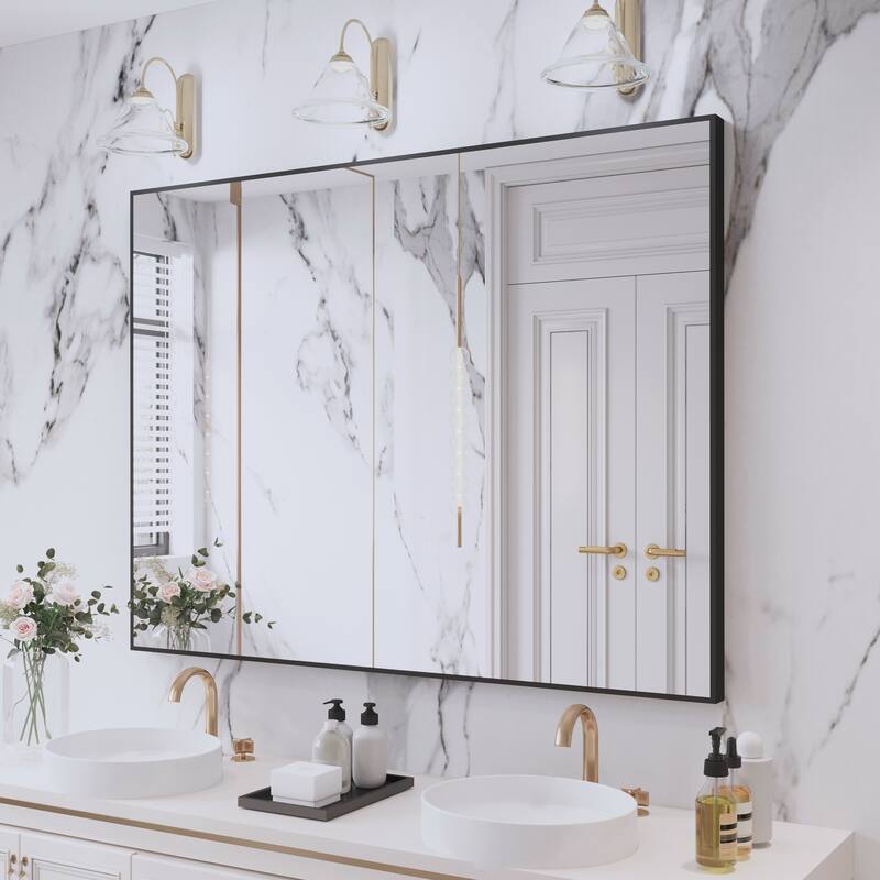 QuivaraView Wall Mounted Aluminum Frame Bathroom Vanity Mirror - 48" x 36" - Black