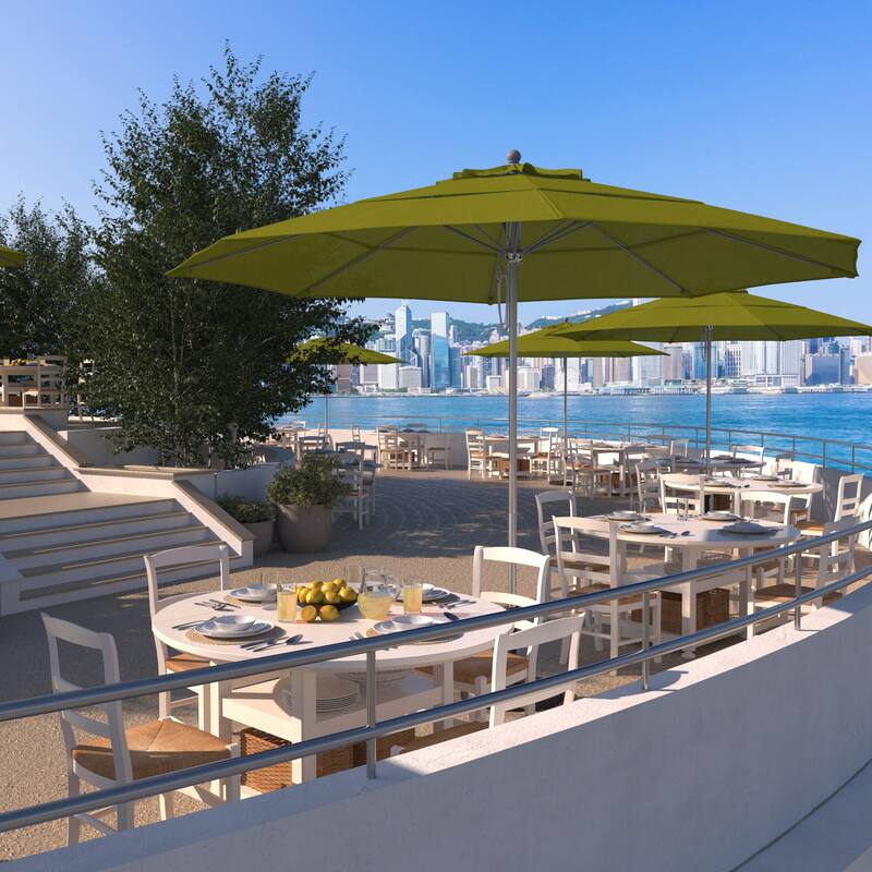 California Umbrella 11' Rd Aluminum Frame, Fiberglass Rib Market Umbrella, Push Open, Anodized Silver Finish, Olefin Fabric