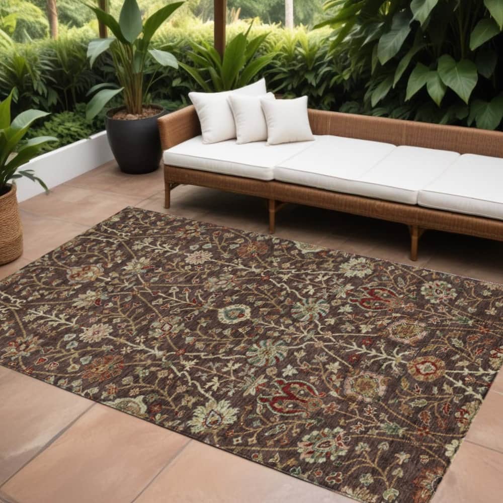 HomeRoots Floral Transitional Rectangle Outdoor Rug