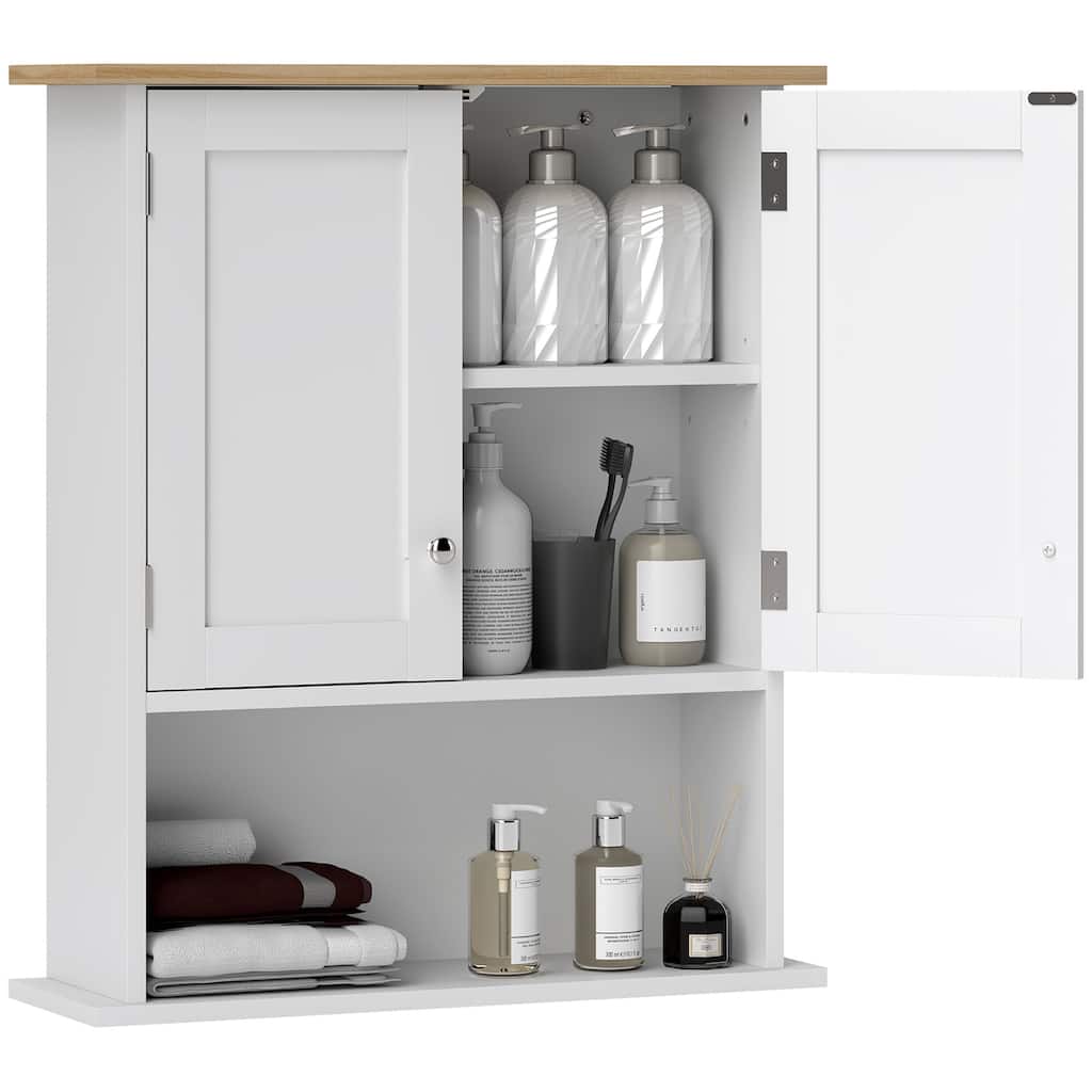 Wall-Mounted Bathroom Cabinet - 28" H, 23.6" W, Adjustable Shelf, 2 Doors, Open Storage, White Finish - 7.5X23.6 in