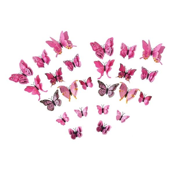 24pcs 3D Butterfly Wall Sticker Decal with Double Wings with Sticker Pink