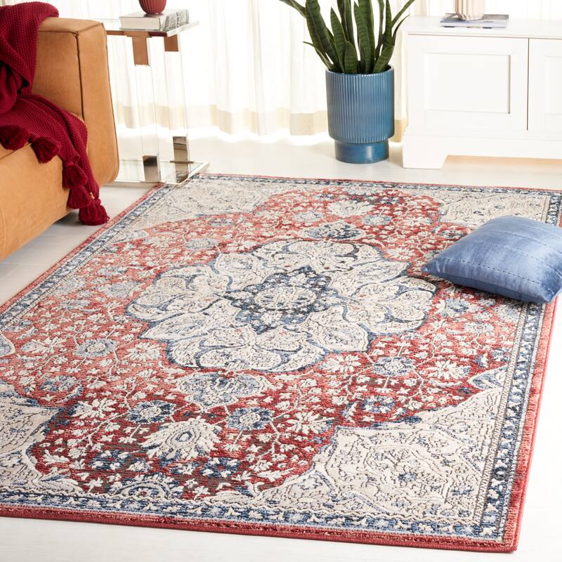 SAFAVIEH Rosewood Hajrie Traditional Oriental Rug - 6'7" Square - Ivory/Red