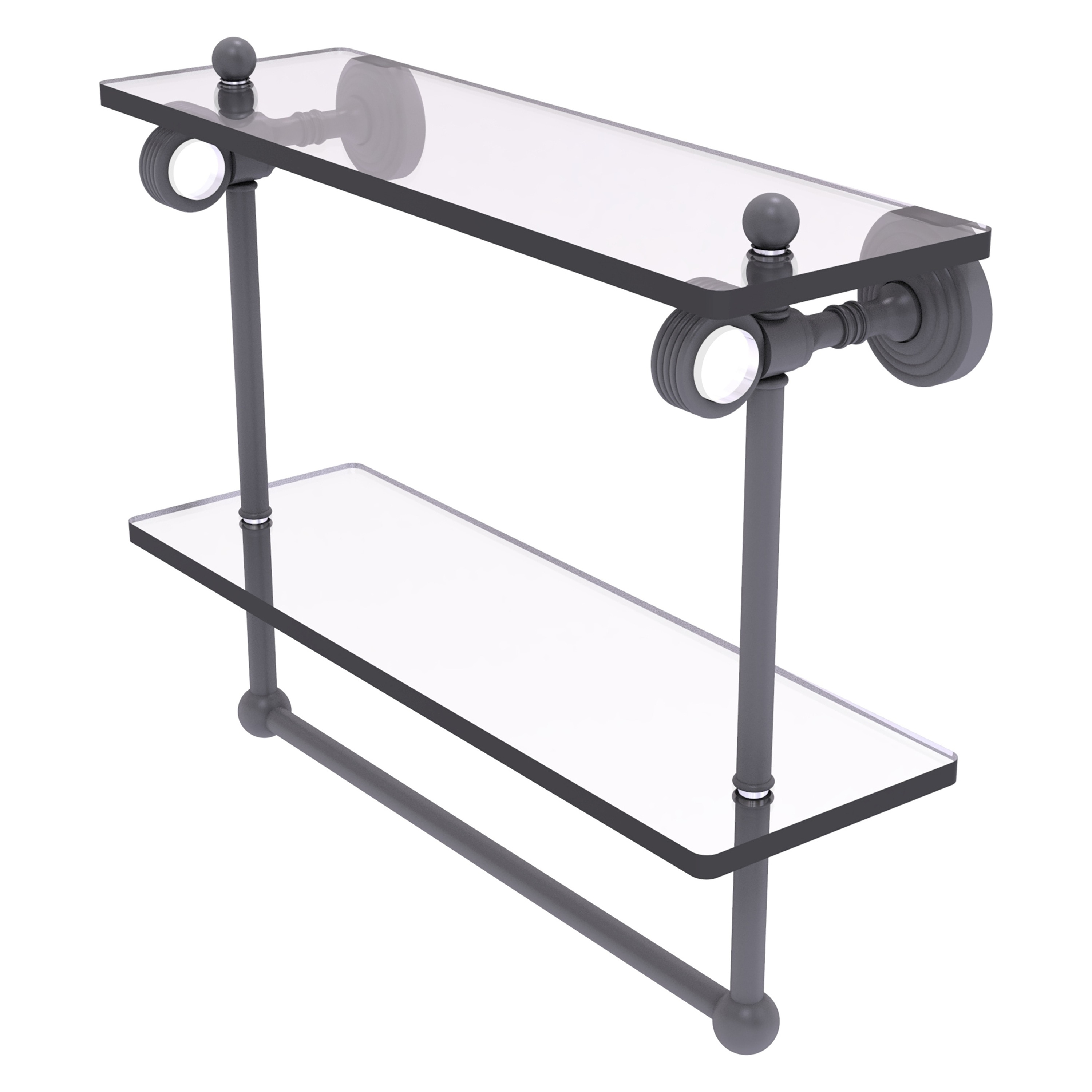 Double glass shelf with outlet towel bar