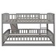 preview thumbnail 15 of 15, Full Over Full Low Bunk Bed with Fence and Ladder for Toddler Kids Teens,Elegant Children Bed,Grey