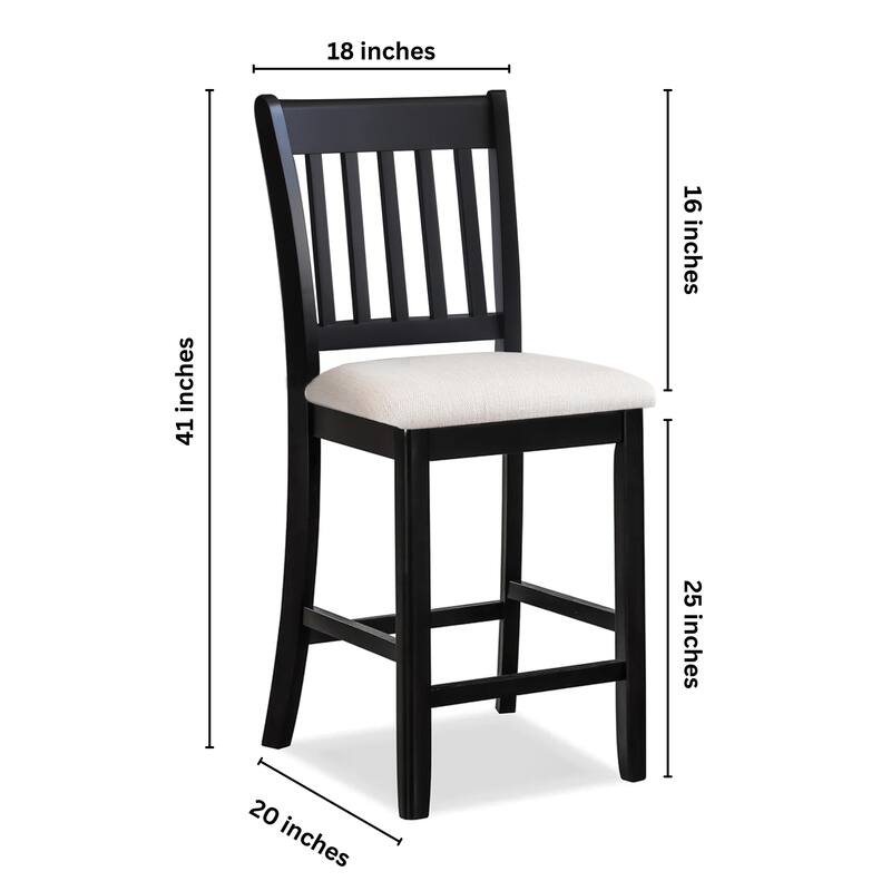 Modern Solid Wood 2 Piece Bar Dining Chair Set with Cushions, Slatted Backrest for Dining Room Kitchen Living Room Bedroom