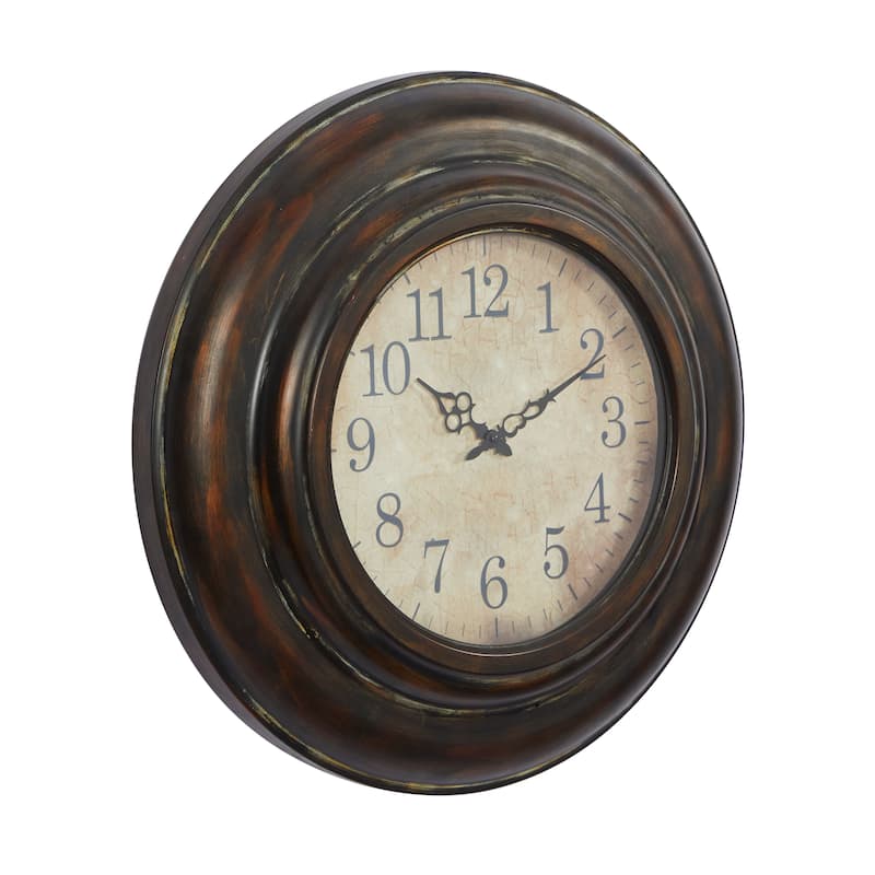 Metal Wall Clock with Fluted Frame - Brown - Roche River Decor - 4"W x 24"L x 24"H