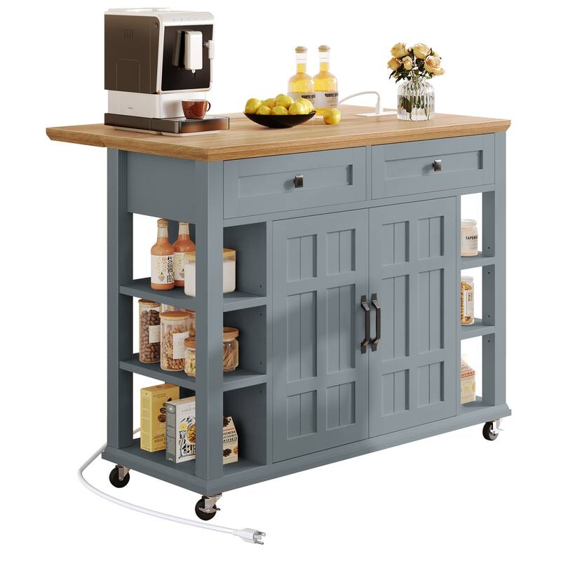 Moasis Rolling Kitchen Island with Storage & Drawers - Brown/Grey