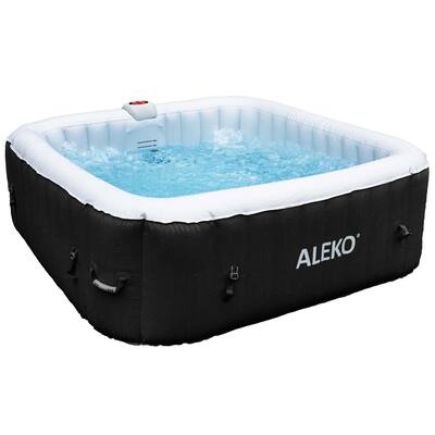 ALEKO Square Inflatable Hot Tub Spa With Cover 6 Person Black/White