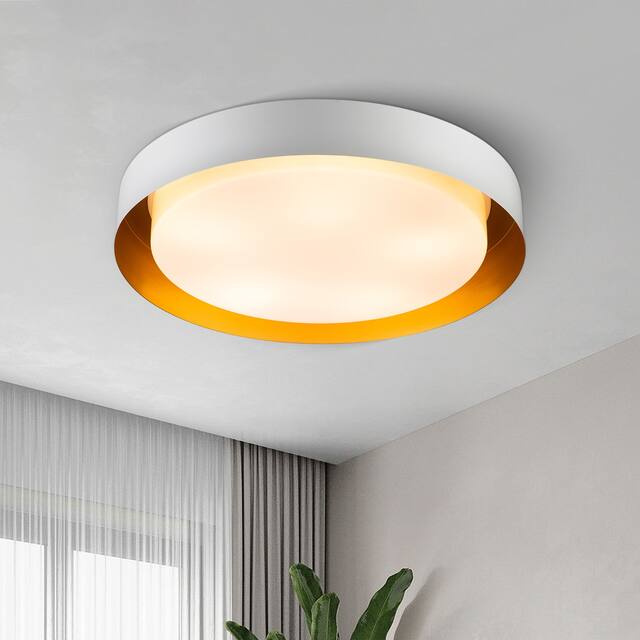 Modern Minimalist Metal Shaded Drum Flush Mount Ceiling Light - 23.6 inch - White
