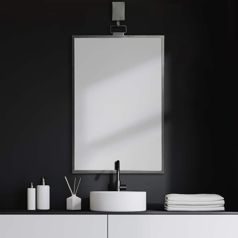 Grimm Dark Gray Metal Frame With Hanger Rectangular Mirror - 43" x 24" - 25"W x 44"H x 1"D