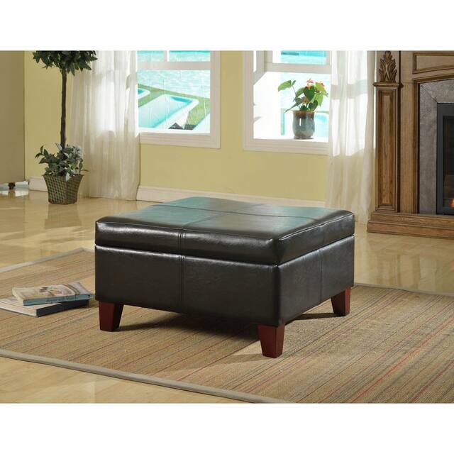 Copper Grove Silene Luxury Large Black Faux Leather Storage Ottoman Table - Black