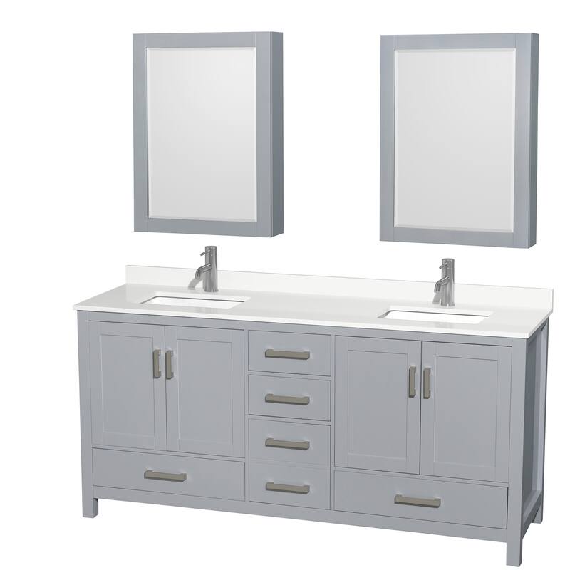 Wyndham Collection WCS141472D-QTZ-UNSMED Sheffield 72" Free Standing - Gray / White Quartz Top / Brushed Chrome Hardware