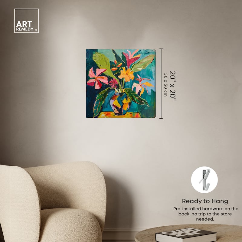 Art Remedy Vase Of Bright Tropical Flowers Ii Gallery Wrapped Flowers In Vase Paintings