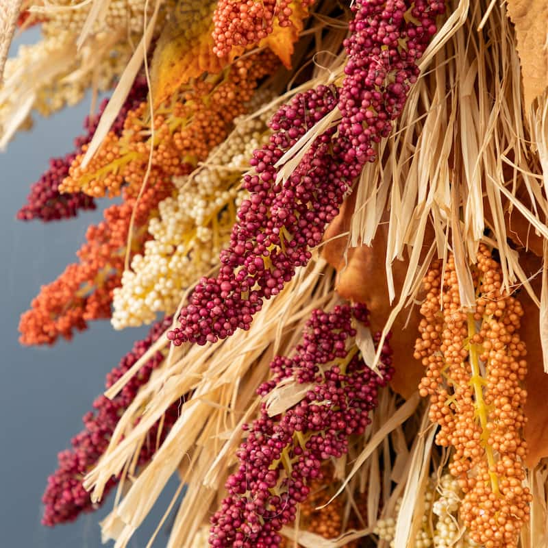 Glitzhome Fall Harvest Artificial Sorghum Garland Wreath Swag Floral Porch Decor