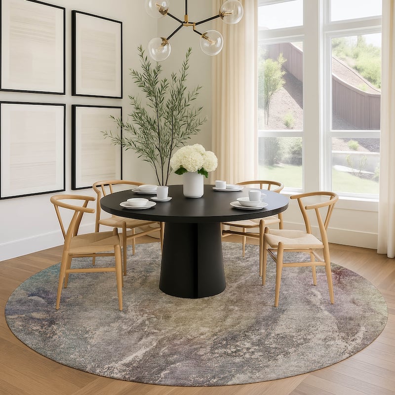 Machine Washable Indoor/ Outdoor Abstract Watercolor Chantille Rug