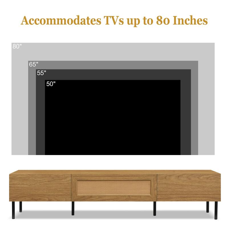 Boho TV Stand for TVs up to 80", Farmhouse Media Console, Entertainment Center with Metal Legs, TV Cabinet