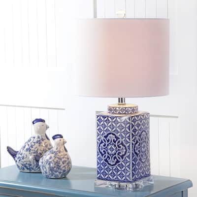 Holly 23" Chinoiserie LED Table Lamp, Blue/White by JONATHAN Y