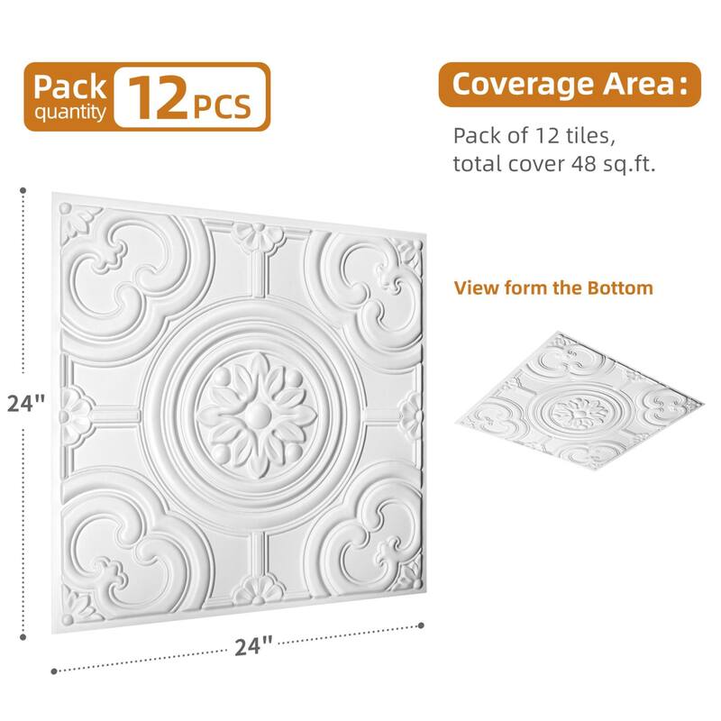 Atr3d 12 Pack 24"x24" 3D Wall Panel Ceiling Tiles Cover 48 Sq.Ft. for Home Decor