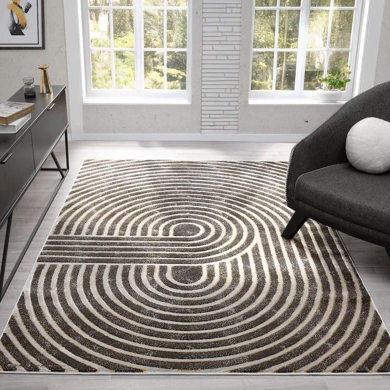Mila Collection Geometric Grey Contemporary Area Rug