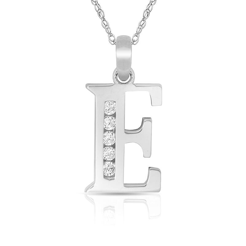 Curata 14k White Gold, 18" Small Channel-set (A-Z) Cubic Zirconia Initial Pendant Necklace