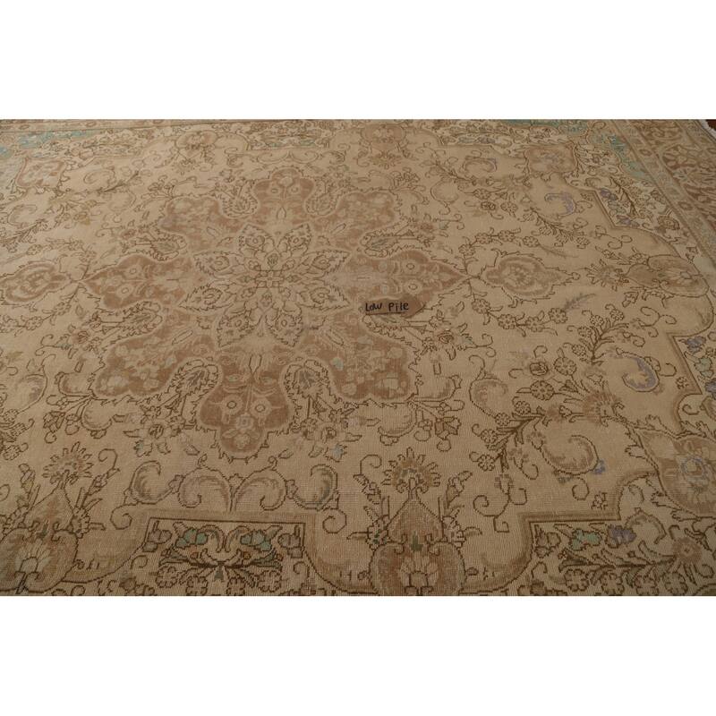 Vintage Distressed Tabriz Persian Area Rug Hand-knotted Wool Carpet - 9'10" x 12'8"