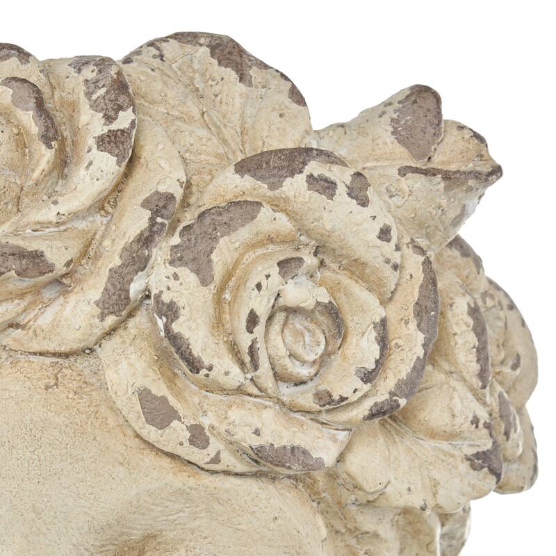 Magnesium Oxide Woman Distressed Antique Greek Bust Indoor Outdoor Planter with Floral Accents - Cream - Roche River Decor