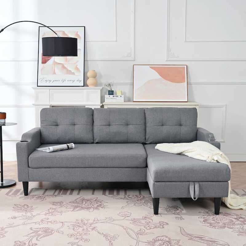 Pull Out Couch, L Shaped Convertible Sleeper Sofa Bed with Hidden Storage, 3-in-1 Upholstered Sectional Sofa with Cup Holder