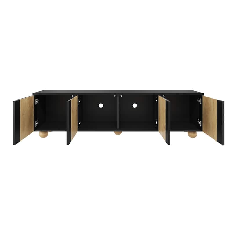 Farmhouse TV Stand with Cable Holes for TVs up to 75", Cream Style Media Console with Rebound Device