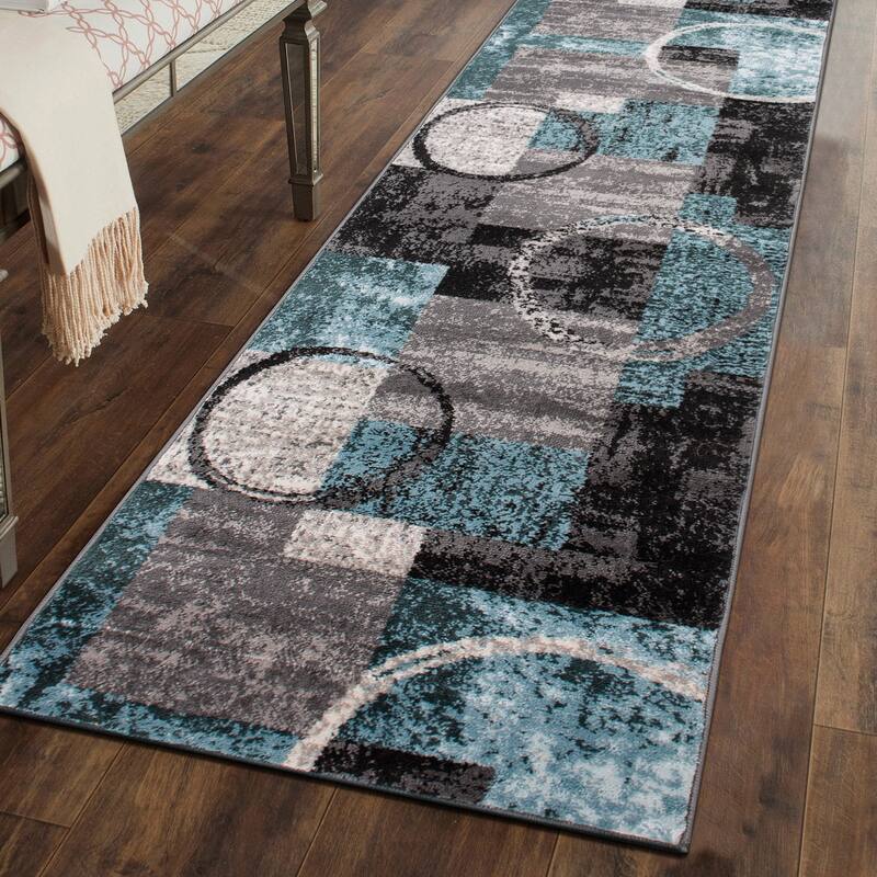 World Rug Gallery Abstract Polypropylene Machine-Made Circle Area Rug - 2' x 7' 2" - Blue/Grey