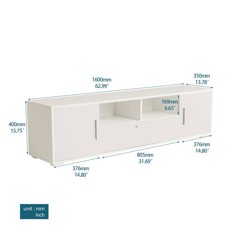 Modern 63-in 3-Doors Storage LED TV Stand for TVs up to 69-in with Remote