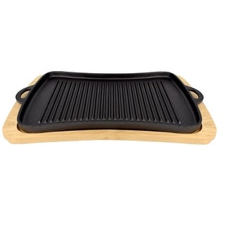Fajita Plate Set - Pre-Seasoned Cast Iron Fajita Pan With Wooden Tray